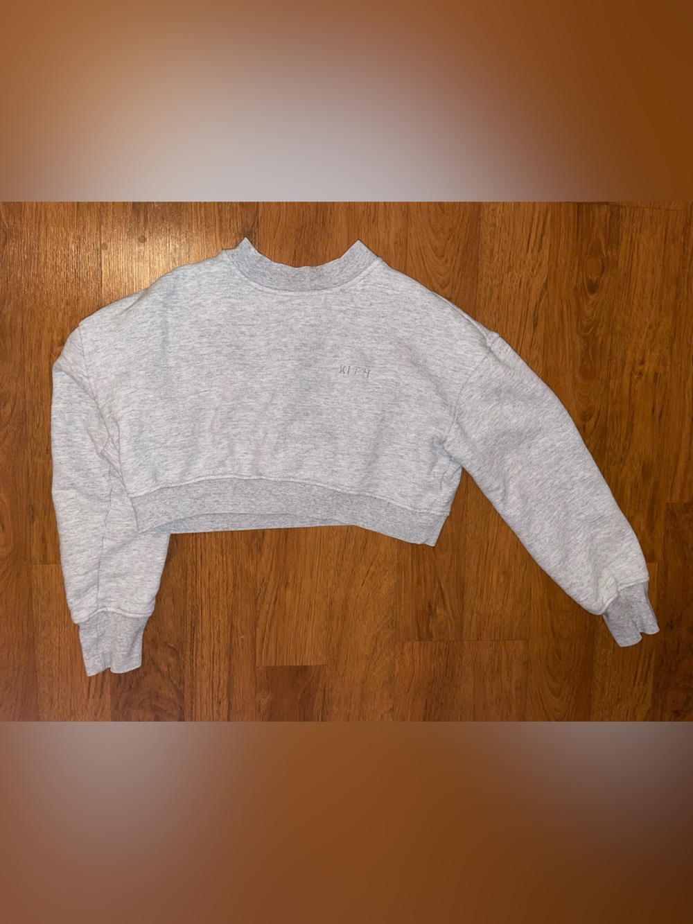 KITH Gray Cropped Crewneck Sweatshirt Embroidered Logo